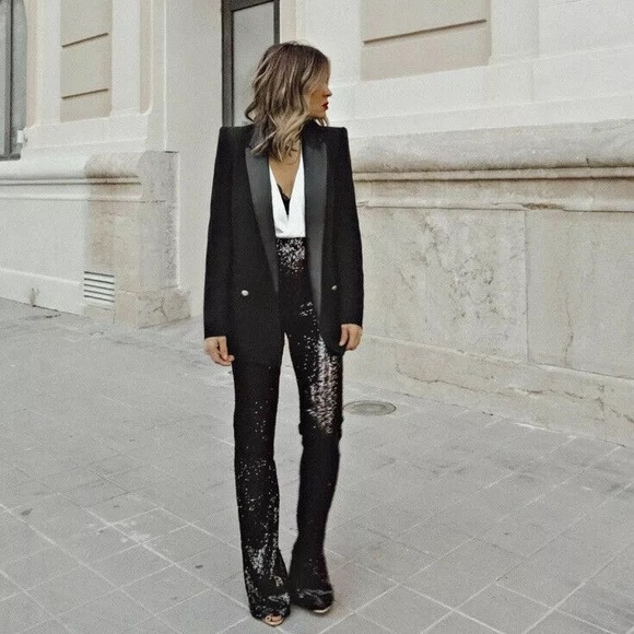 Zara Pants - NWOT Zara Black Sequin Trousers